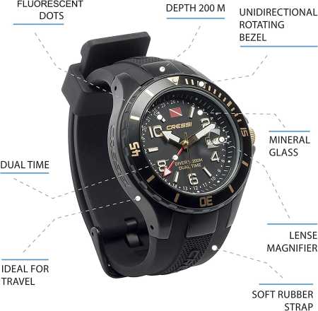 ���� Cressi MANTA WATCH 100m BLACK ORANGE ��� ��������� �����, ������ � ��������� �������� �������.��
